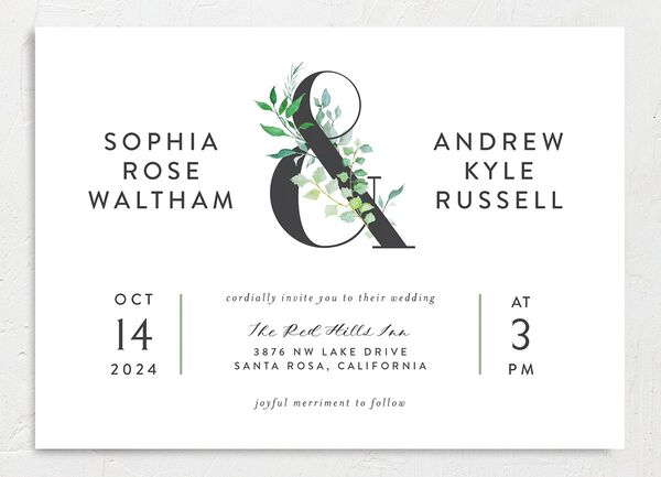 Bold Botanical Wedding Invitations front in Jewel Green