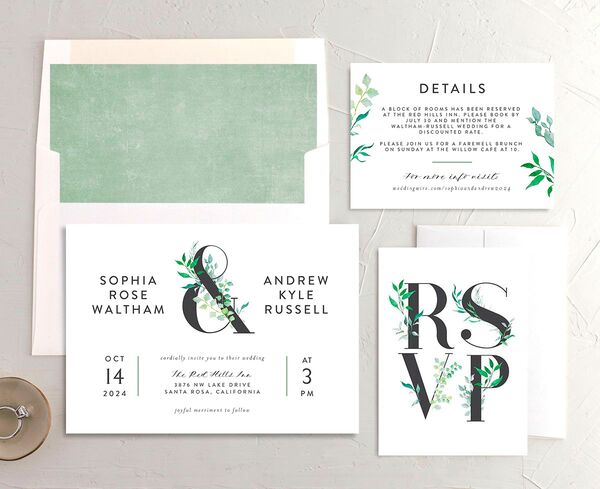Bold Botanical Wedding Invitations suite in Jewel Green