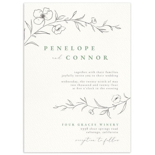 Graceful Botanical Wedding Invitations - Sea Foam
