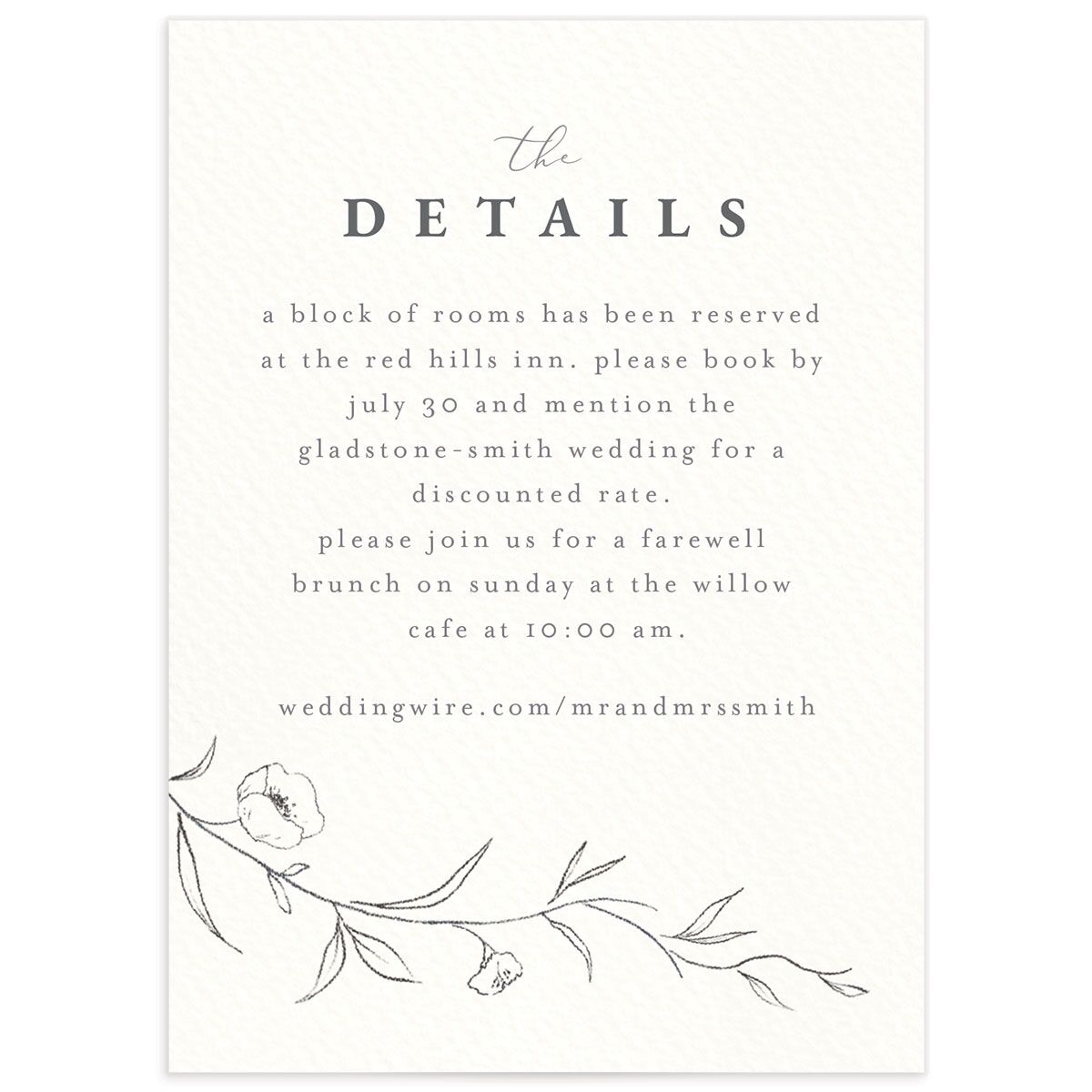 Minimalist Branches Wedding Enclosure Cards front in Silver