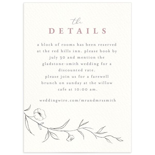 Minimalist Branches Wedding Enclosure Cards front in Rose Pink