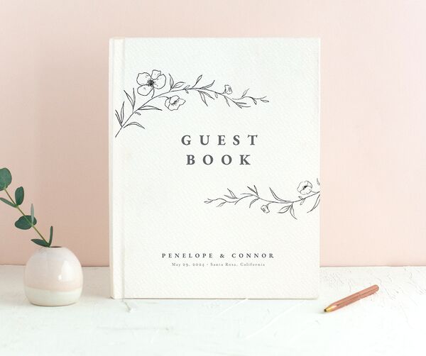Minimalist Branches Wedding Guest Book front in Silver
