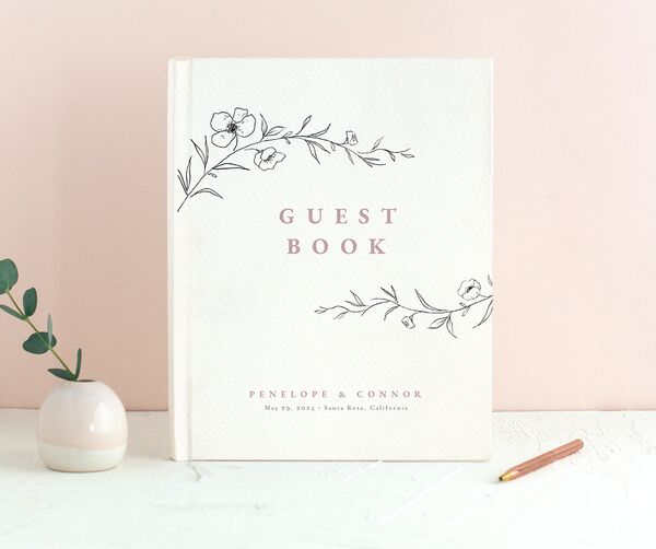 Minimalist Branches Wedding Guest Book front in Rose Pink