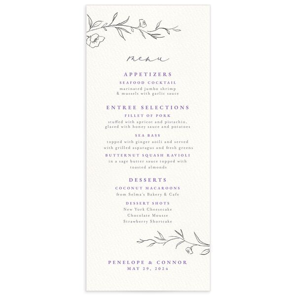Minimalist Branches Menus front in Lilac
