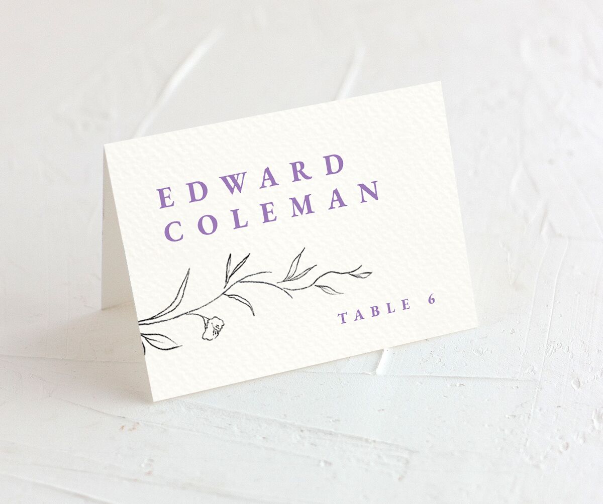 Minimalist Branches Place Cards front in Lilac