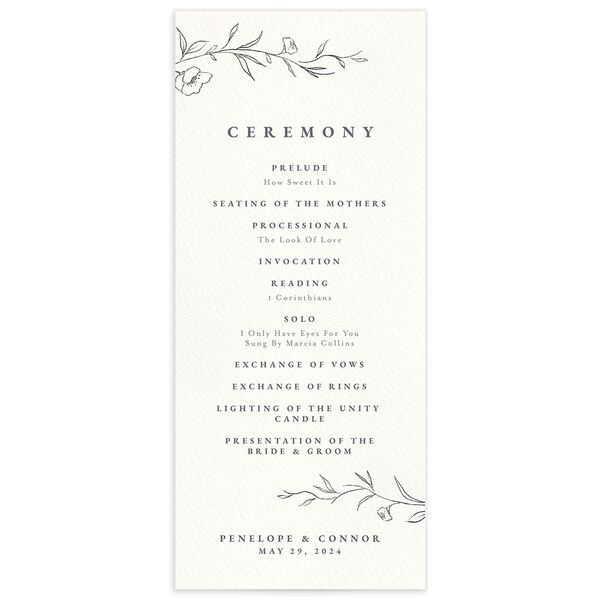Minimalist Branches Wedding Programs front in Silver