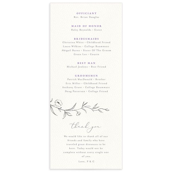 Minimalist Branches Wedding Programs back in Lilac