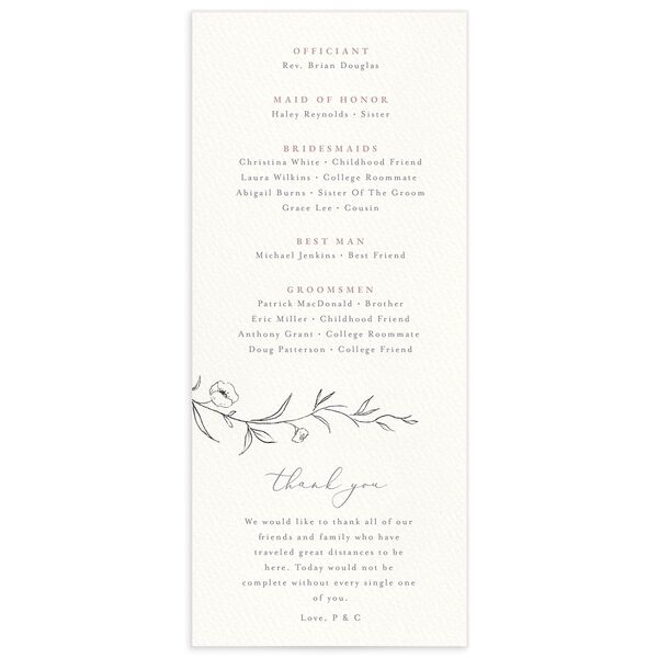 Minimalist Branches Wedding Programs back in Rose Pink
