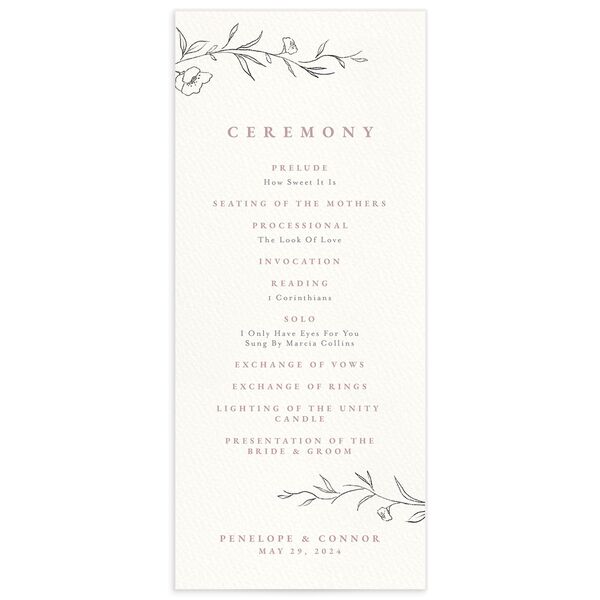 Minimalist Branches Wedding Programs front in Rose Pink