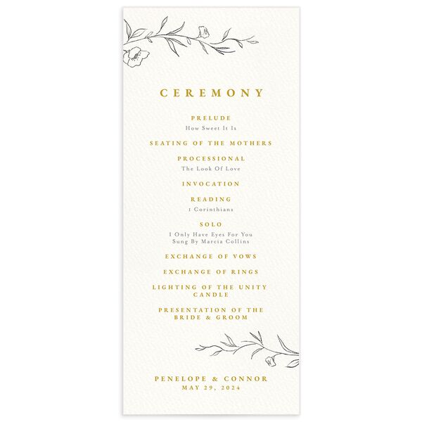 Minimalist Branches Wedding Programs front in Yellow