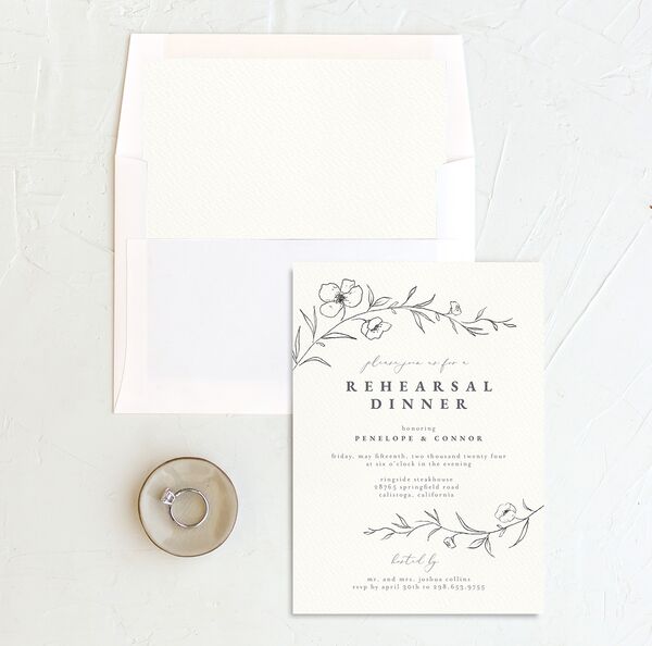 Minimalist Branches Rehearsal Dinner Invitations envelope-and-liner in Grey