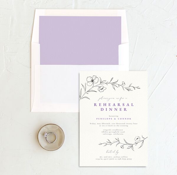 Minimalist Branches Rehearsal Dinner Invitations envelope-and-liner in Lavender