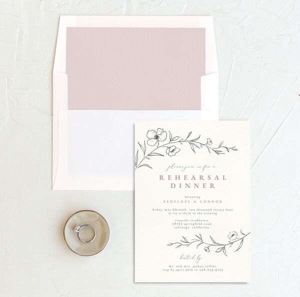 Minimalist Branches Rehearsal Dinner Invitations envelope-and-liner in Rose Pink