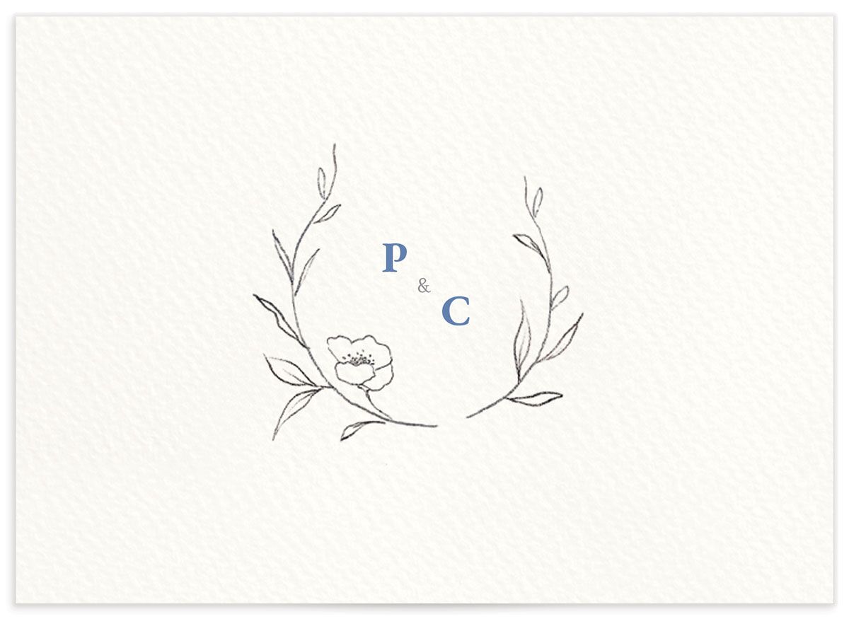 Minimalist Branches Wedding Response Cards back in Blue