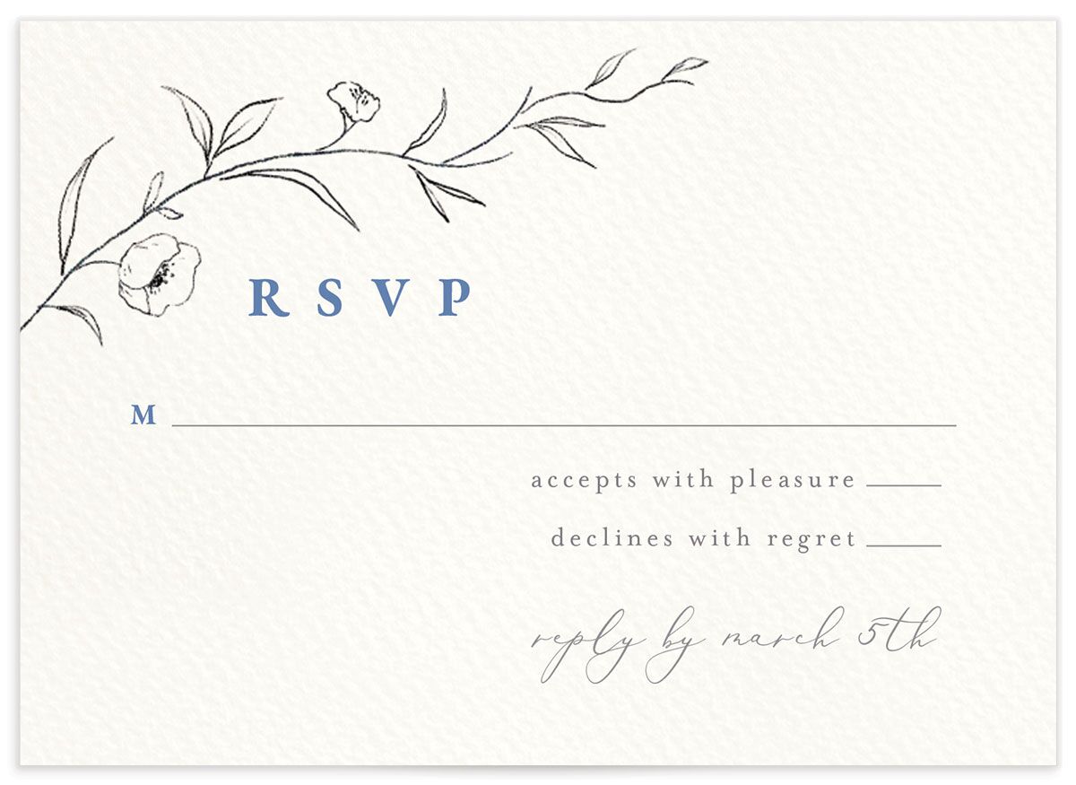Minimalist Branches Wedding Response Cards front in Blue