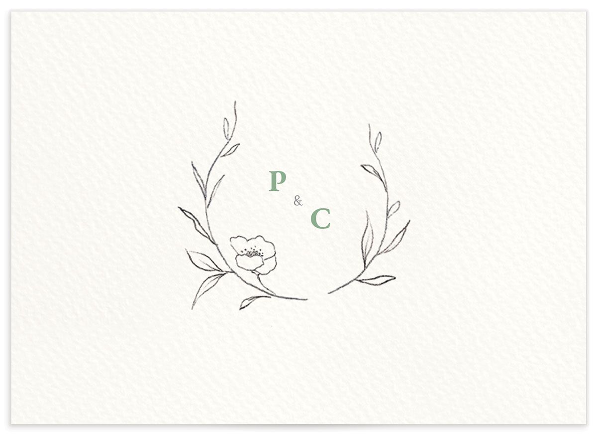 Minimalist Branches Wedding Response Cards back in Jewel Green