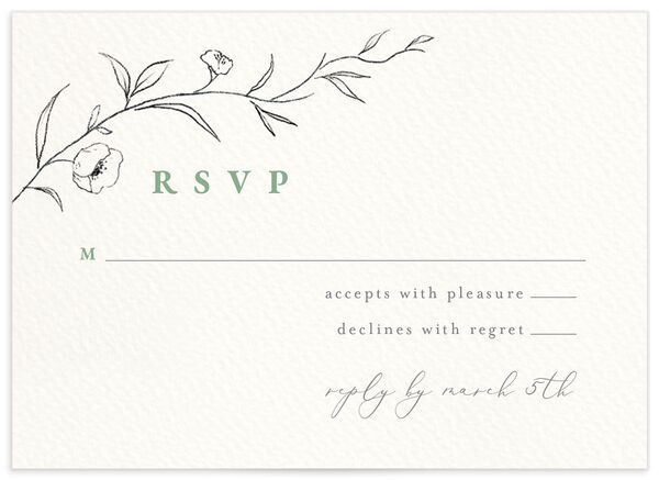 Minimalist Branches Wedding Response Cards front in Jewel Green