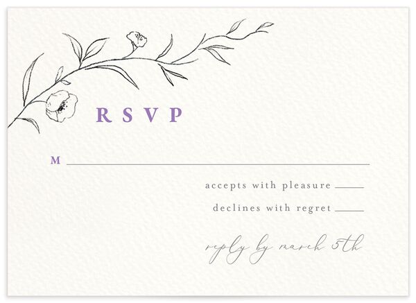 Minimalist Branches Wedding Response Cards front in Lilac
