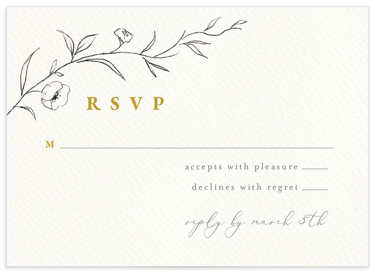 Minimalist Branches Wedding Response Cards front in Lemon