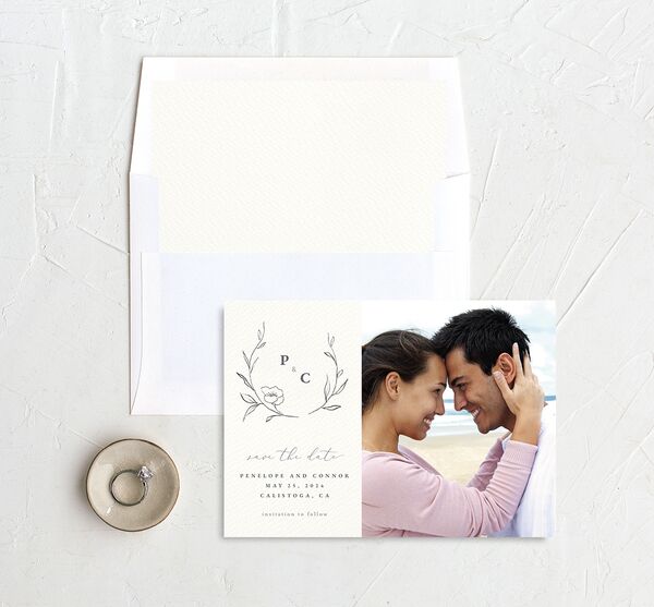 Minimalist Branches Save the Date Cards envelope-and-liner in Silver