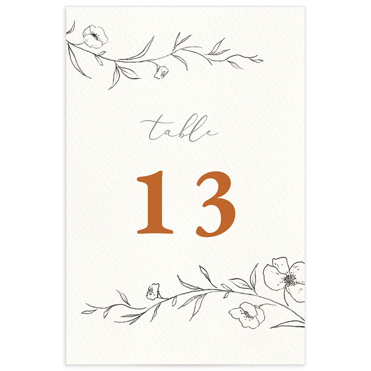 Minimalist Branches Table Numbers front in Pumpkin