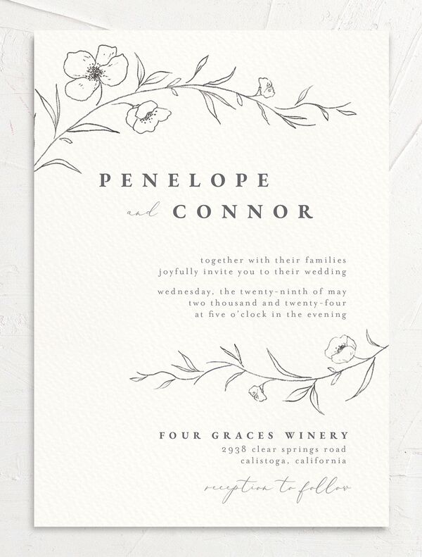 Minimalist Branches Wedding Invitations front in Silver