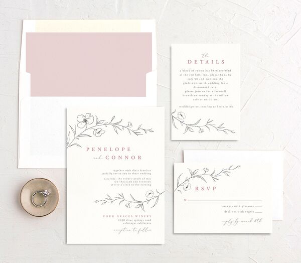 Minimalist Branches Wedding Invitations suite in Rose Pink