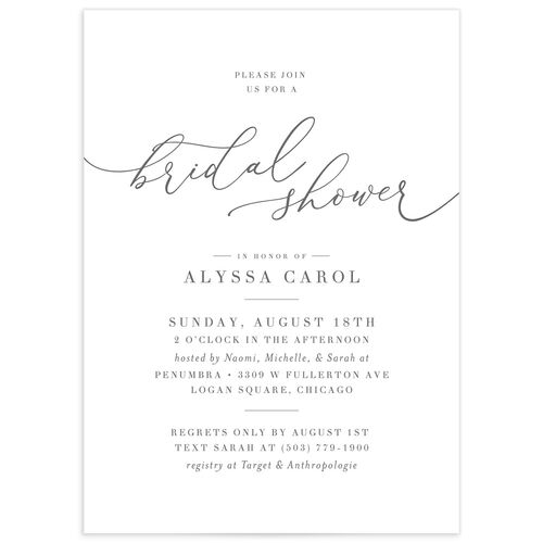 Romantic Calligraphy Bridal Shower Invitations - Silver