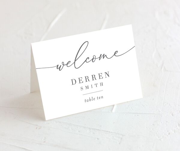 Romantic Calligraphy Place Cards front in Silver