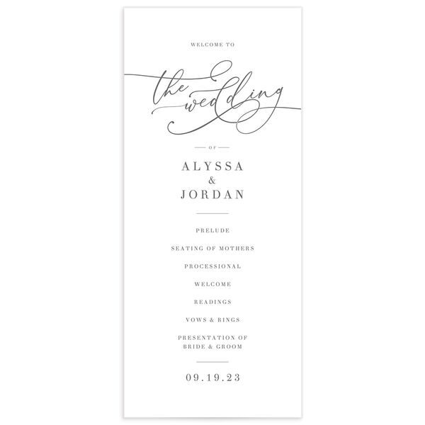 Romantic Calligraphy Wedding Programs front in Silver