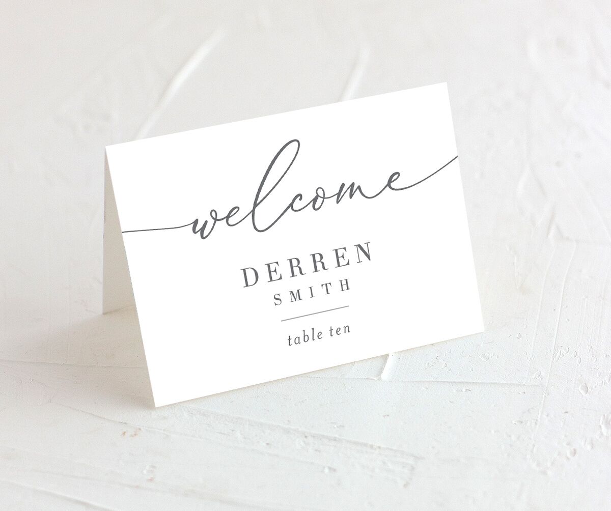Elegant Calligraphy Place Cards front in Silver