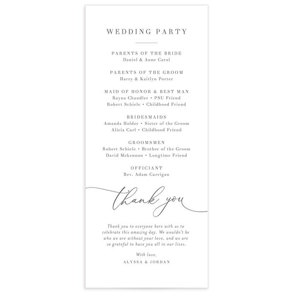 Elegant Calligraphy Wedding Programs back in Silver