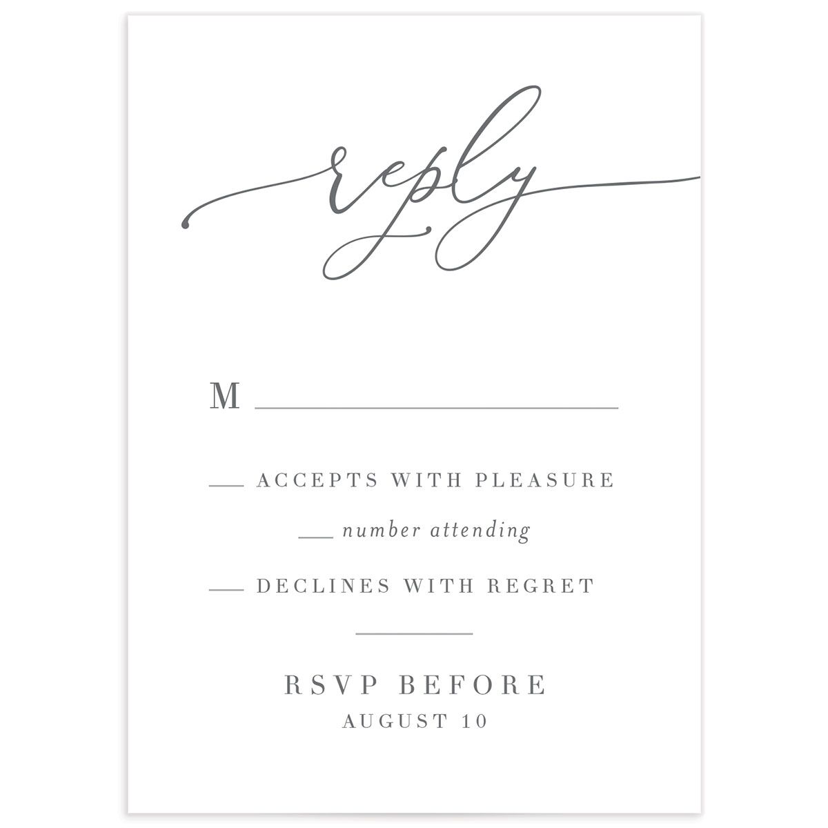 Elegant Calligraphy Wedding Response Cards front in Silver