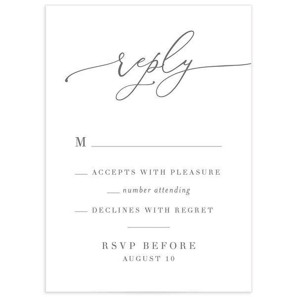 Elegant Calligraphy Wedding Response Cards front in Silver