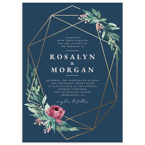 Gilded Botanical Foil Wedding Invitations - Moody Blue
