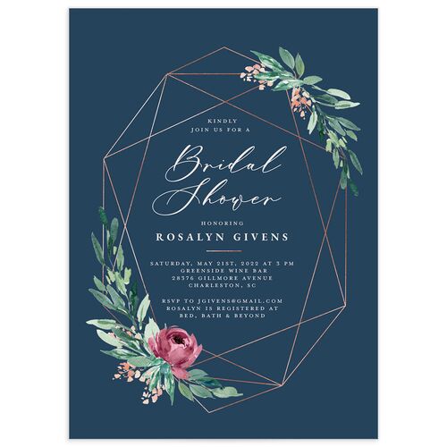 Gilded Botanical Bridal Shower invitations - Moody Blue