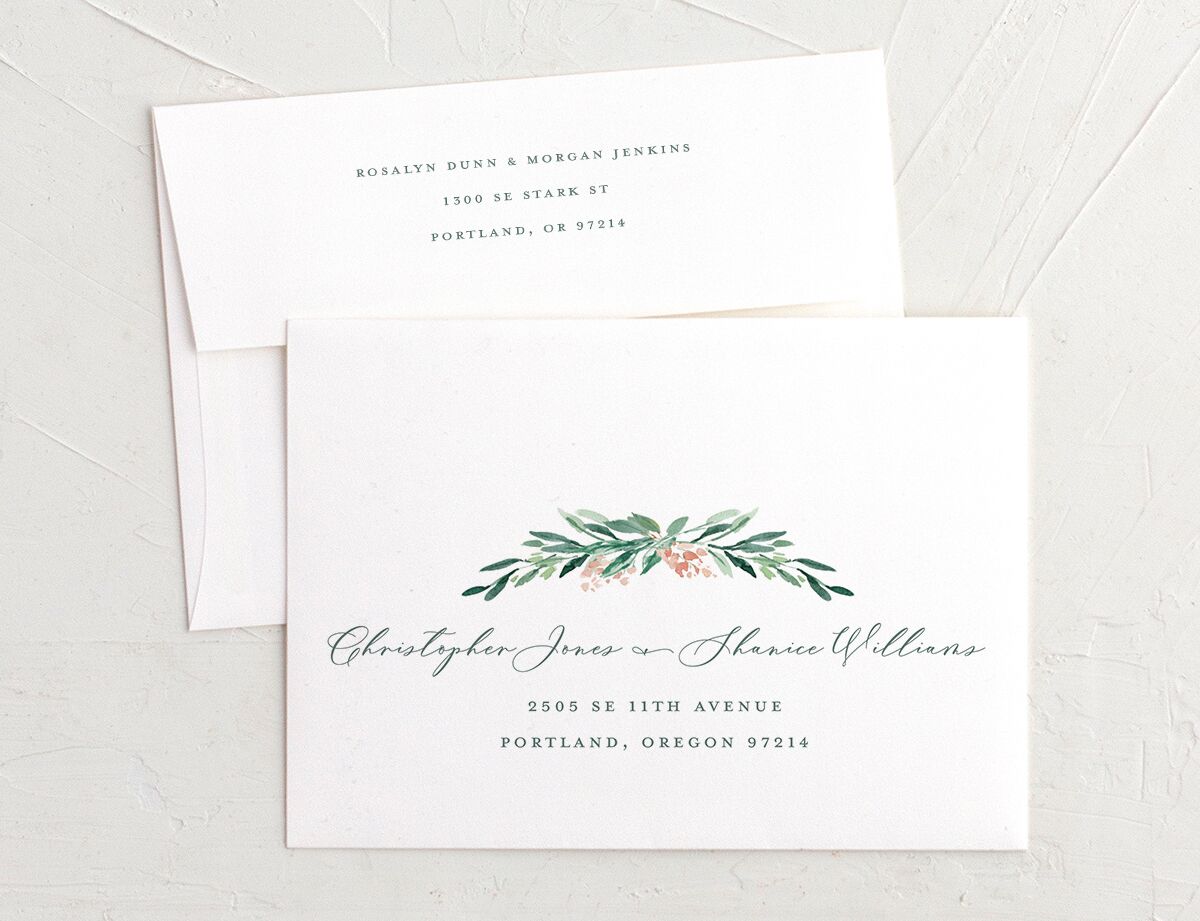 Geometric Floral Save The Date Card Envelopes front in Jewel Green