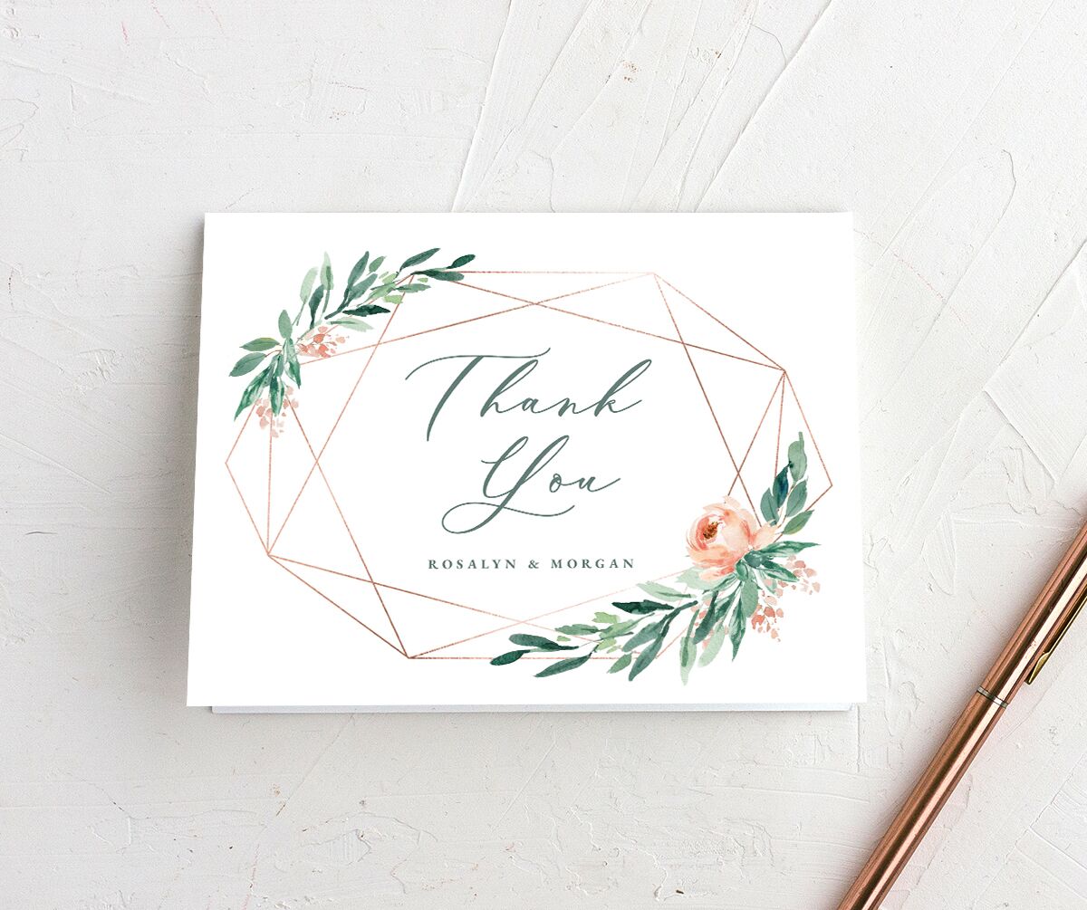 Geometric Floral Thank You Cards front in Jewel Green