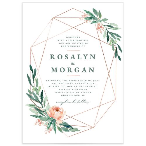 Geometric Floral Wedding Invitations - Jewel Green