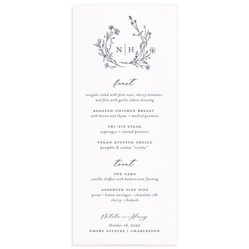 Natural Monogram Menus - Midnight Navy