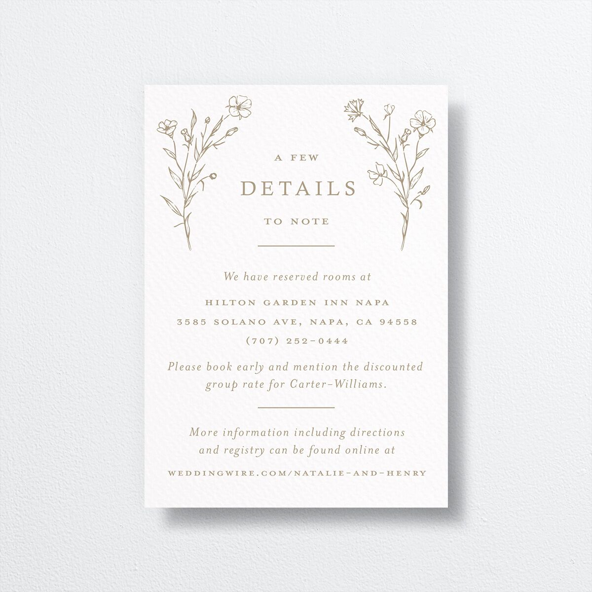 Illustrated Floral Wedding Enclosure Cards front in Walnut