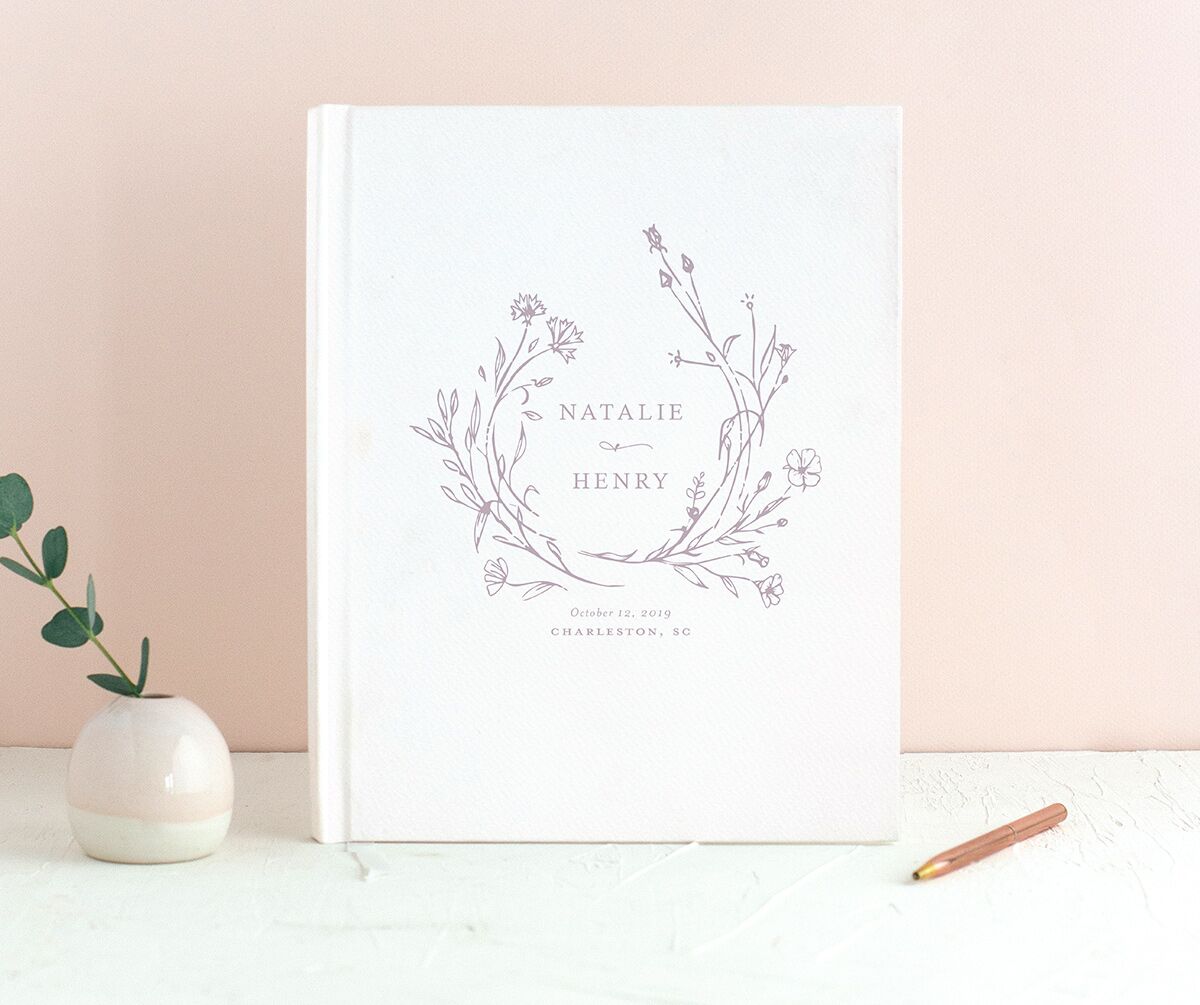 Illustrated Floral Wedding Guest Book front in Jewel Purple
