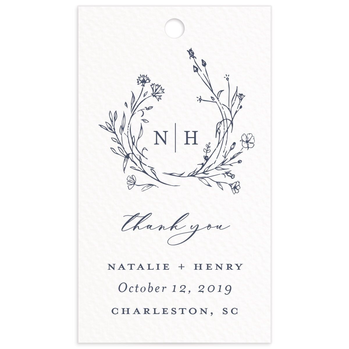 Illustrated Floral Favor Gift Tags front in French Blue