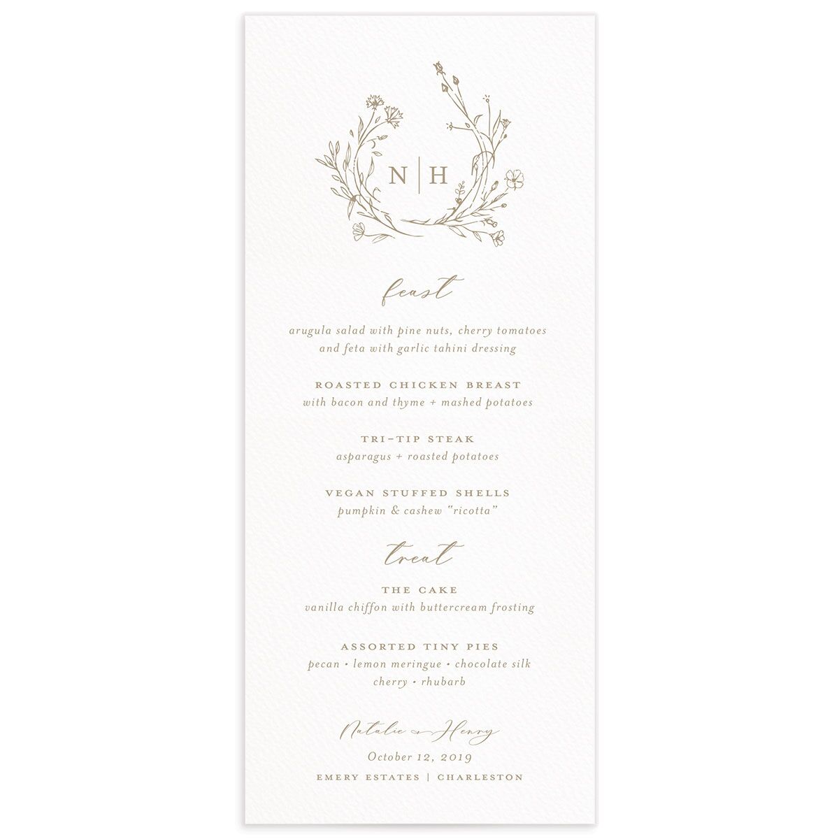 Illustrated Floral Menus front in Walnut