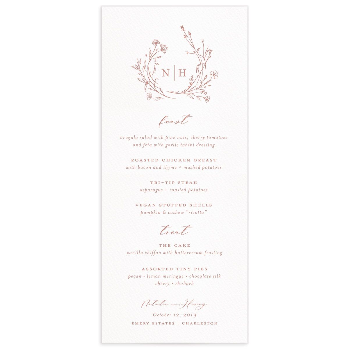 Illustrated Floral Menus [object Object] in Pink