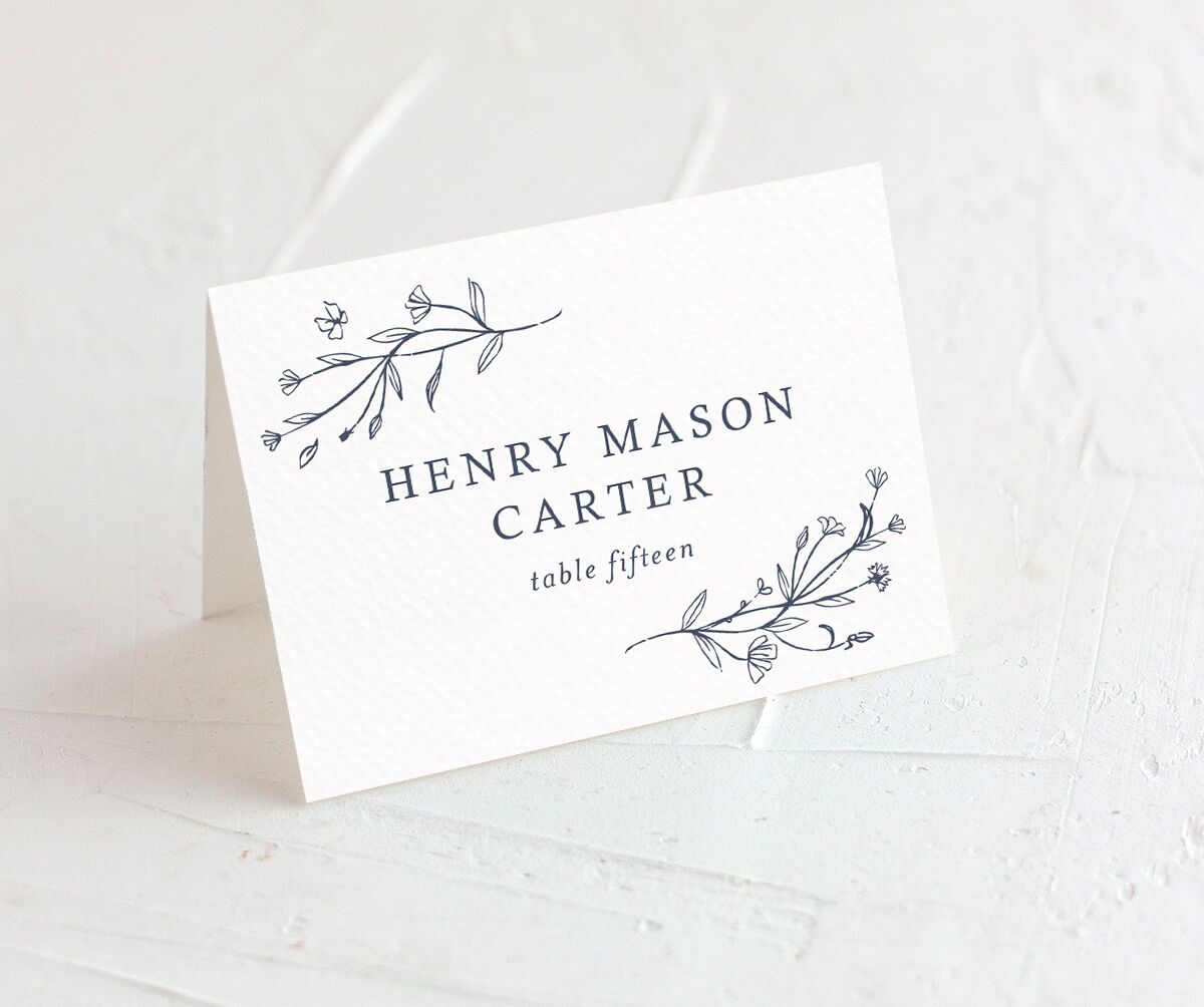 Illustrated Floral Place Cards front in French Blue