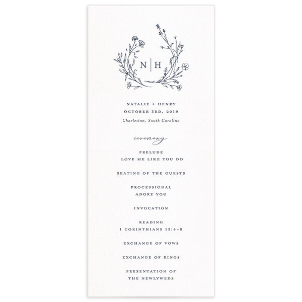 Illustrated Floral Wedding Programs front in French Blue