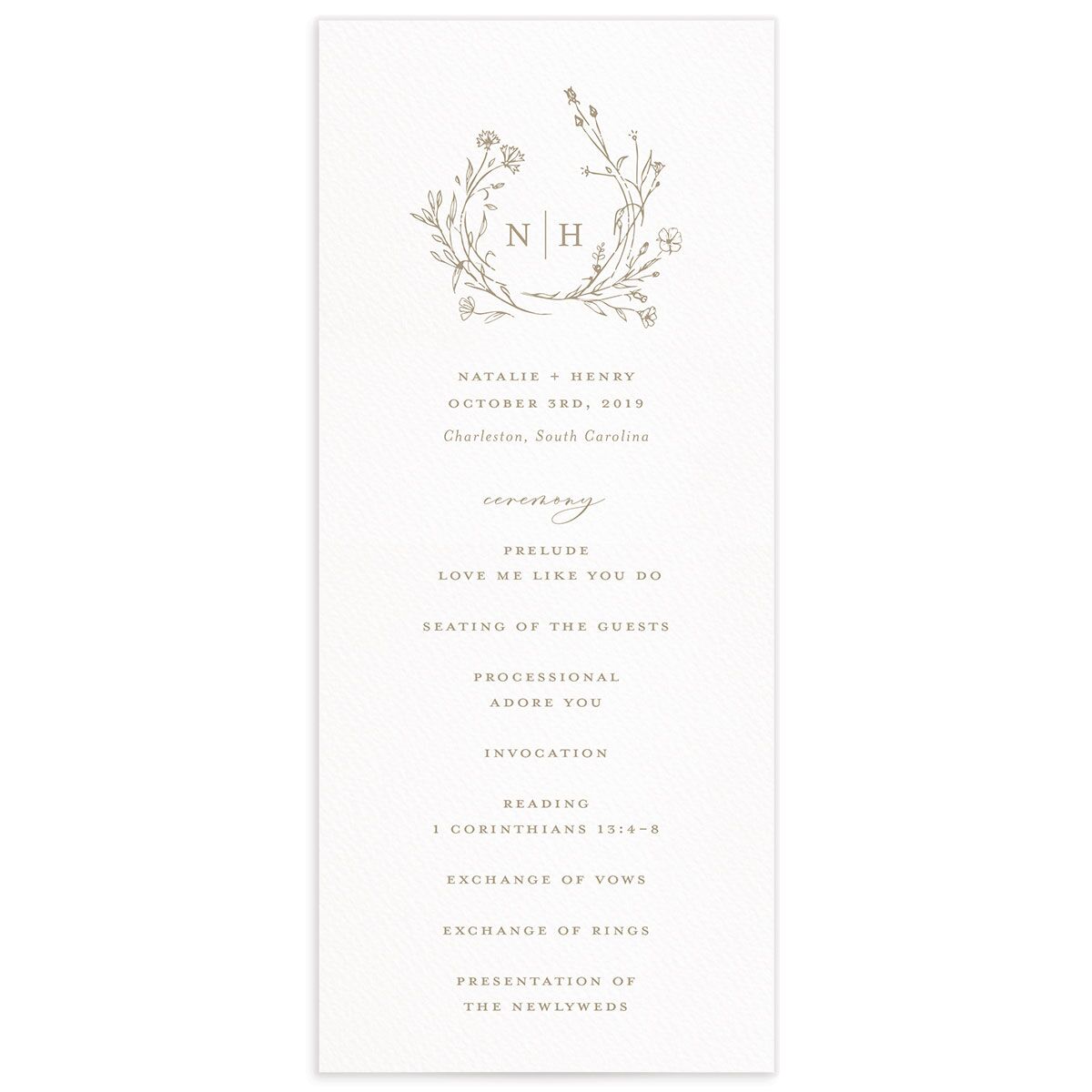 Illustrated Floral Wedding Programs front in Walnut
