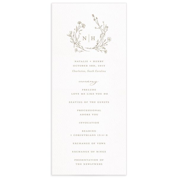 Illustrated Floral Wedding Programs front in Brown