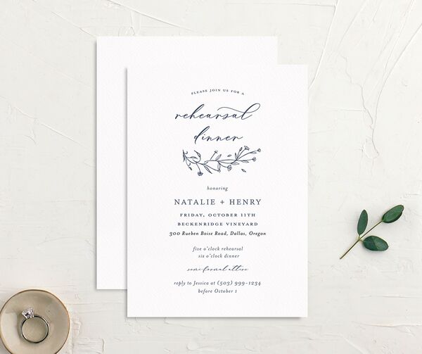 Illustrated Floral Rehearsal Dinner Invitations front-and-back in French Blue